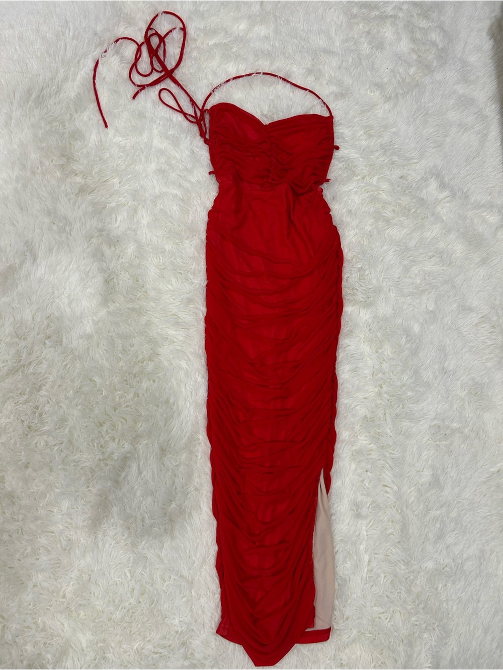 Red Strapless Ruched Maxi Dress - Classic Evening Style